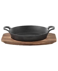 MegaChef Mini Cast Iron Oval Pan with Wood Tray