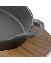 MegaChef 4 Piece Mini Cast Iron Oval Pan with Wood Tray Set