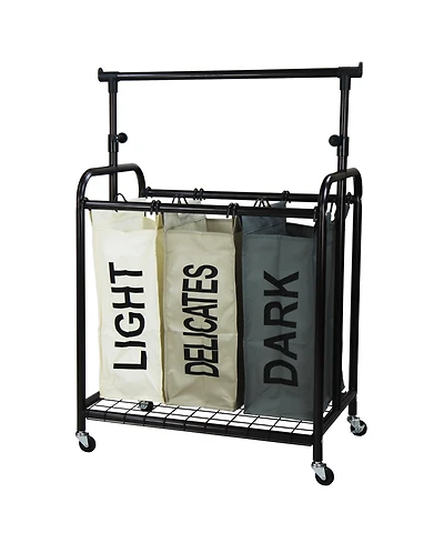 Oceanstar 3-Bag Rolling Laundry Sorter with Adjustable Hanging Bar