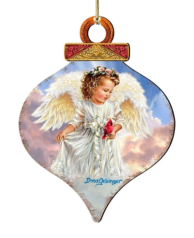 Designocracy Angel with Cardinal Wooden Ornament
