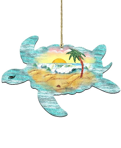 Designocracy Turtle Scenic Wooden Christmas Ornament