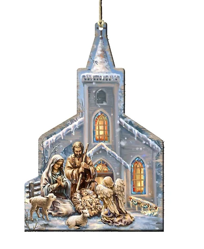 Designocracy Nativity At the Chapel Wooden Ornament