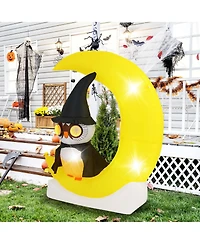 4.3 x 5.1 ft Inflatable Owl on Moon Led Lighted Halloween Decoration w/ Large Moon & Wizard Owl w/ Stakes & Sandbags