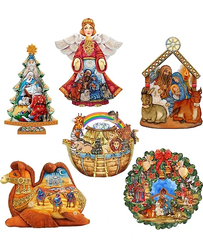 Designocracy Nativity Wooden Clip-on Ornaments, Set of 6