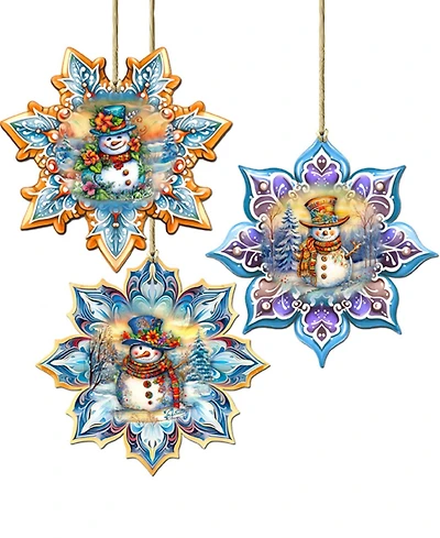 Designocracy Happy Snowman Snowflake Ornaments, Set 3