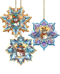 Designocracy Happy Snowman Snowflake Ornaments, Set 3