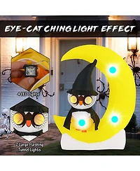 4.3 x 5.1 ft Inflatable Owl on Moon Led Lighted Halloween Decoration w/ Large Moon & Wizard Owl w/ Stakes & Sandbags