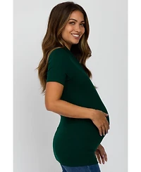 Pinkblush Maternity Forest Green Solid Short Sleeve Wrap Front Maternity/Nursing Top
