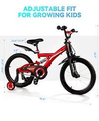 18" Kids Bike with Adjustable Seat, Dual Brakes, Suspension and Training Wheels for Ages 6–9