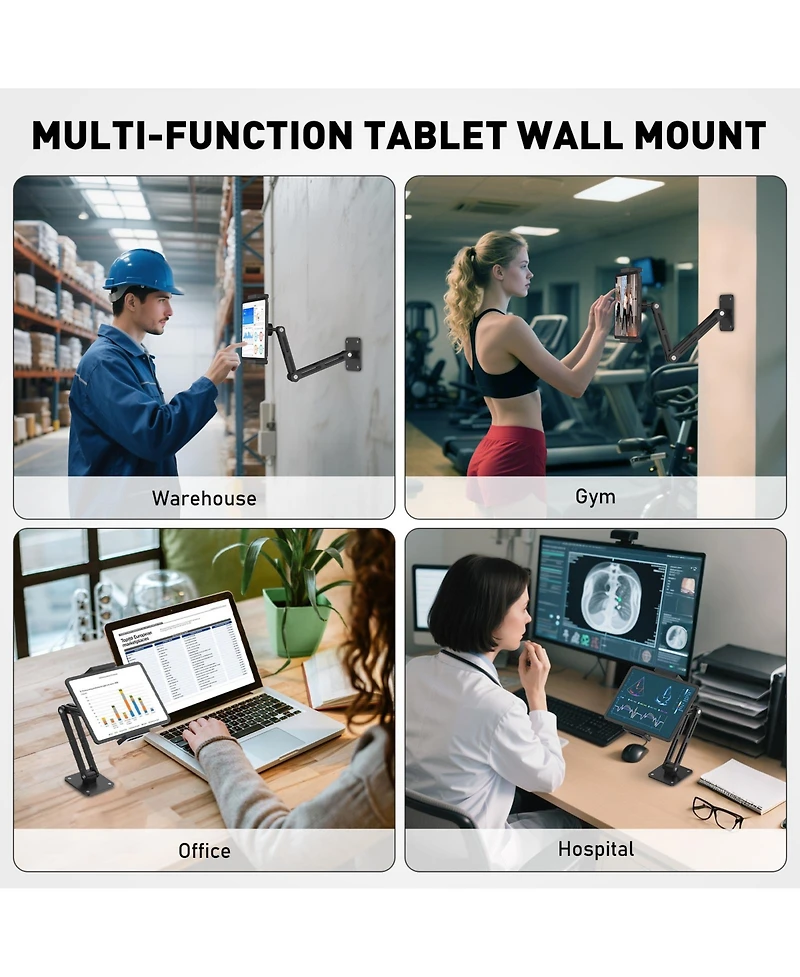 Urmust Tablet Wall Mount Holder for iPad, 360°Rotation Adjustable Tablet Stand Holder with Aluminum Extendable Arm, for All 4.7-13" Phones &