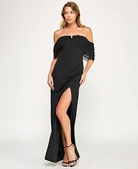 Seni & Cade Juniors' Off-The- Shoulder Drape Long Dress