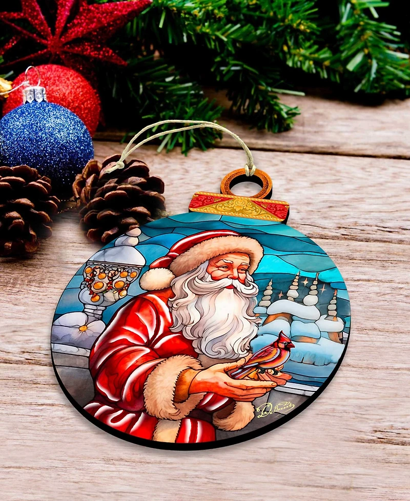 Designocracy Santa with Red Cardinal Wooden Ornament