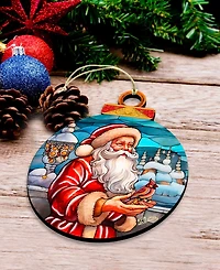 Designocracy Santa with Red Cardinal Wooden Ornament