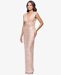 Betsy & Adam Petite Sequin Long Sheath Gown