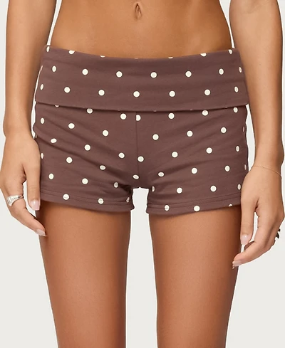 Edikted Womens Chelsie Polka Dot Foldover Shorts