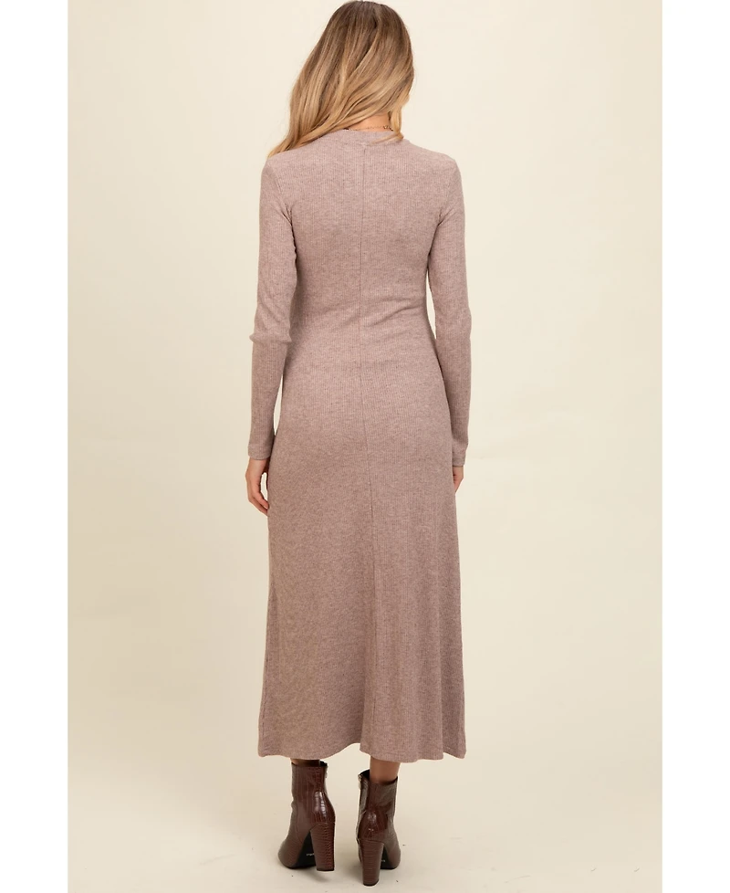Pinkblush Maternity Mocha Ribbed Knit Side Slit Midi Dress
