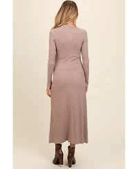 Pinkblush Maternity Mocha Ribbed Knit Side Slit Midi Dress