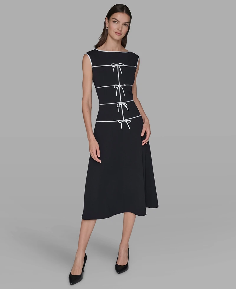 Karl Lagerfeld Paris Women's Piping Detail Boat Neck Midi Dress