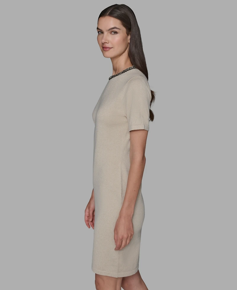 Karl Lagerfeld Paris Women's Embellished Crew Neck Sweater Dress