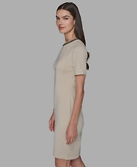 Karl Lagerfeld Paris Women's Embellished Crew Neck Sweater Dress