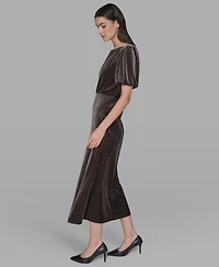 Karl Lagerfeld Paris Women's Pinstripe Boat Neck Midi Dress