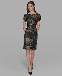 Karl Lagerfeld Paris Women's Floral Print Crew Neck Sheath Dress