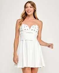 City Studios Juniors' Sweetheart Neck Double Bow Strapless Dress