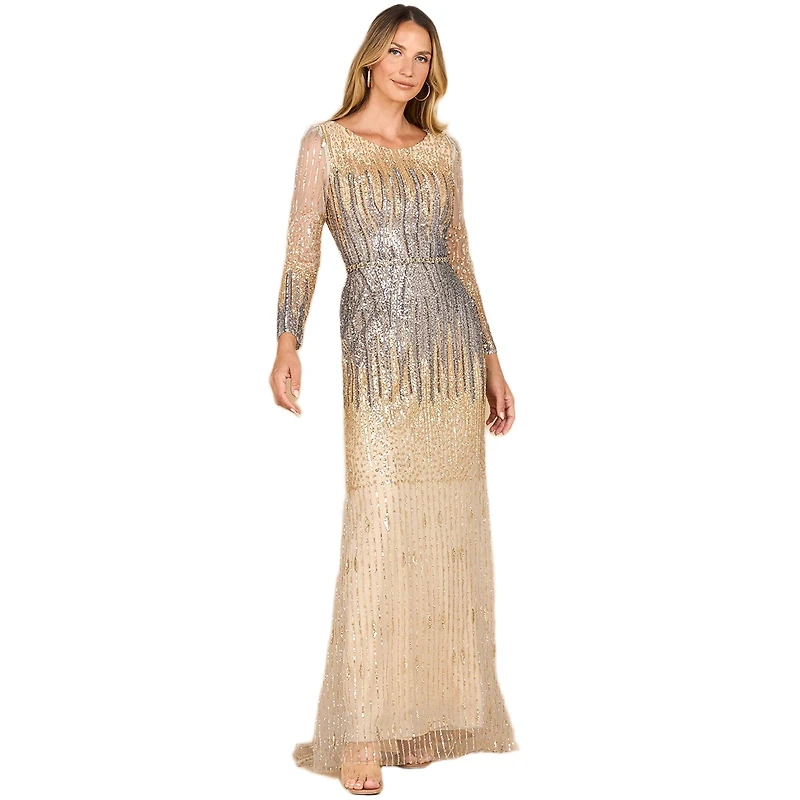 Lara Women's Mermaid, Beaded Long Sleeve Gown