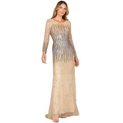 Lara Women's Mermaid, Beaded Long Sleeve Gown