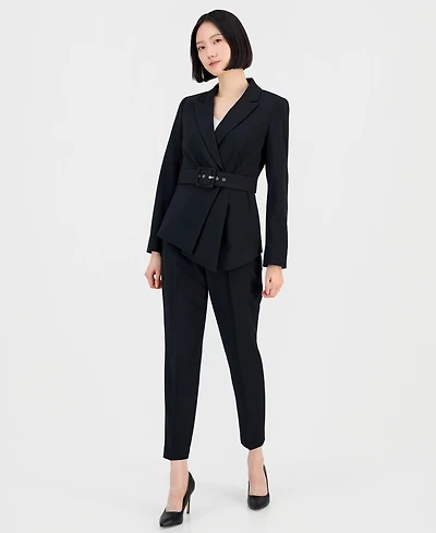 Tahari Asl Women's Belted Asymmetrical Jacket & Slim-Fit Pantsuit Set