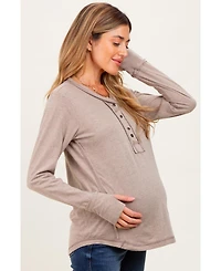 Pinkblush Maternity Heather Mocha Long Sleeve Exposed Seam Top