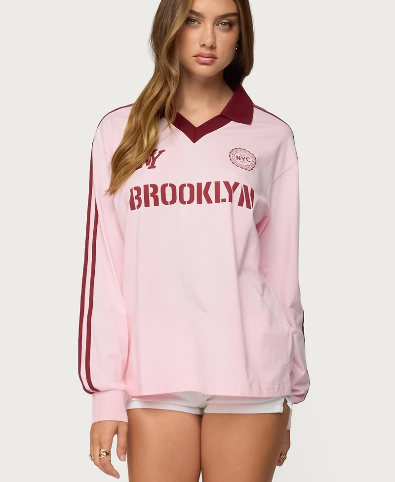 Edikted Women's Brooklyn Contrast Oversized Polo Top