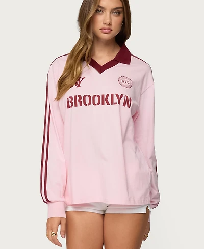 Edikted Women's Brooklyn Contrast Oversized Polo Top