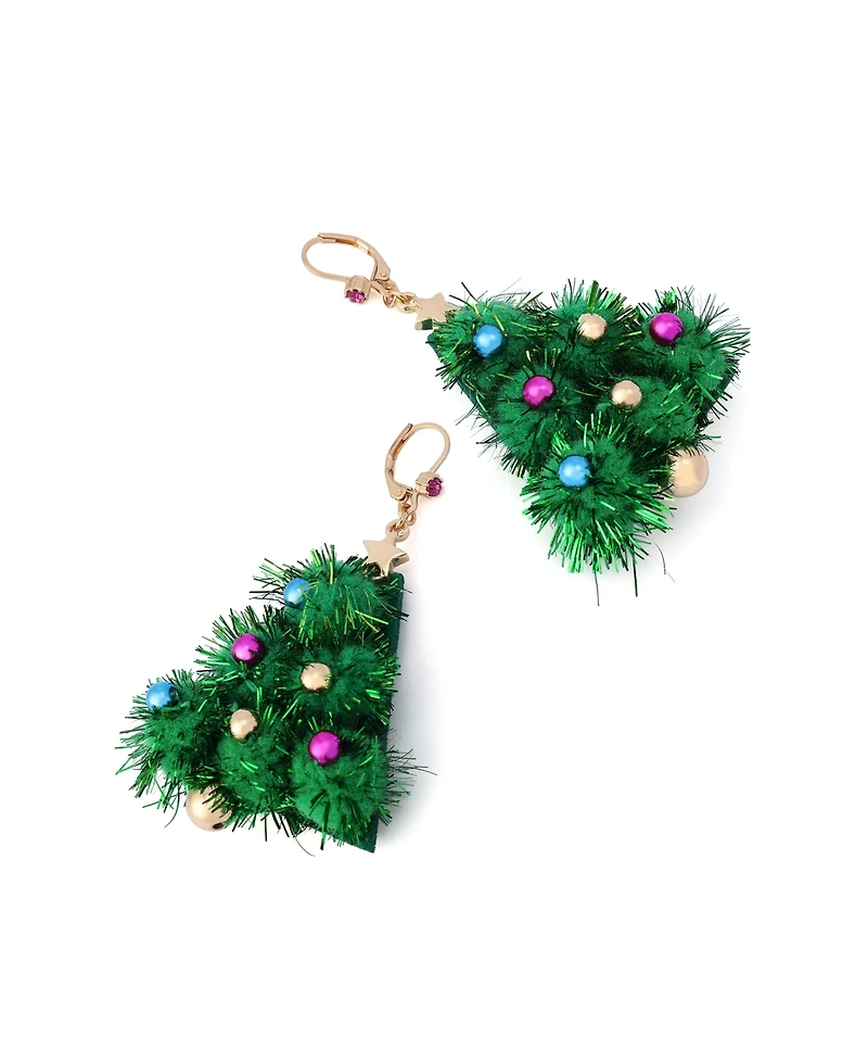 Betsey Johnson Green Santa Baby Plush Christmas Tree Drop Earrings