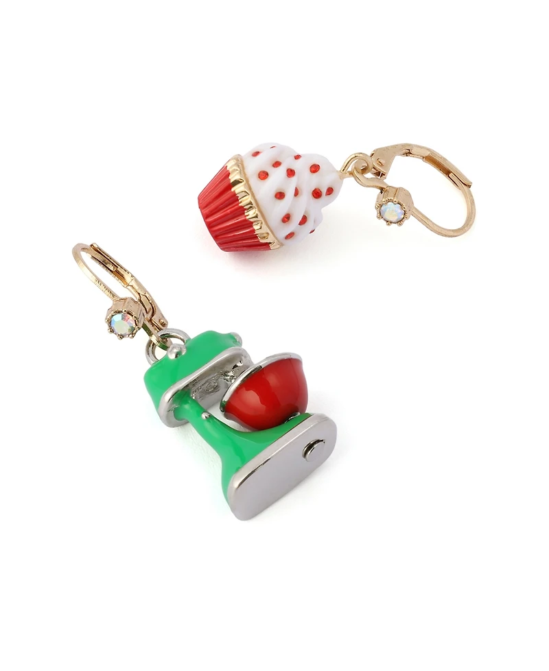 Betsey Johnson Faux Stone Santa Baby Cupcake Mixer Drop Earrings