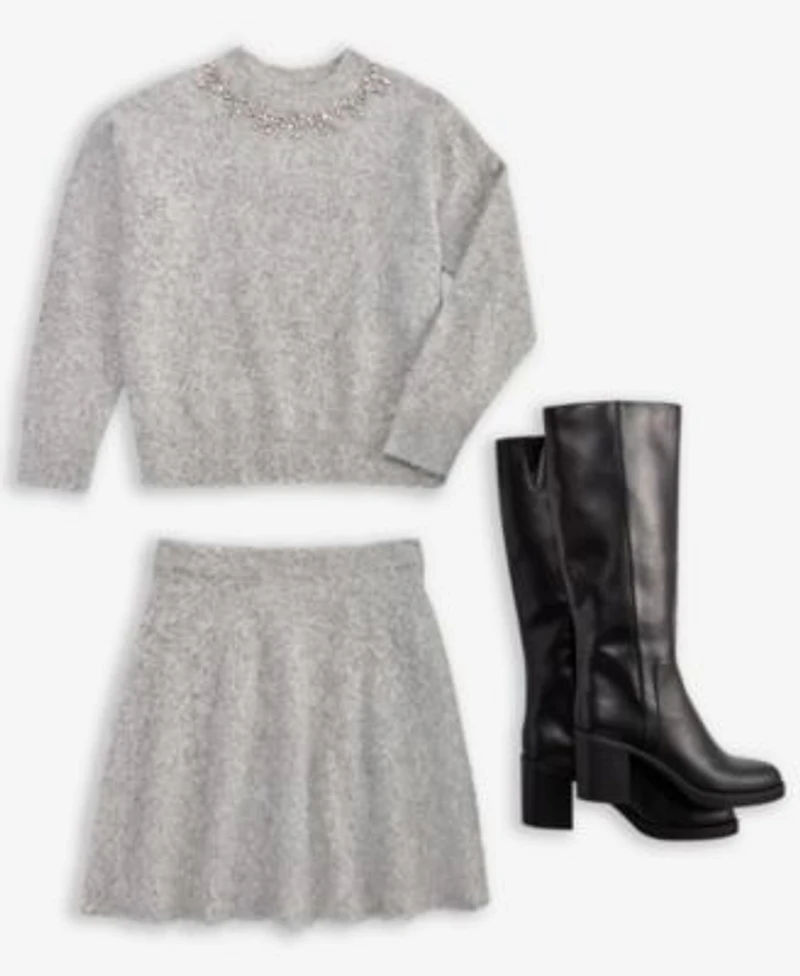 On 34th Womens Embellished Brushed Crewneck Sweater Mini Skirt Macys Exclusive