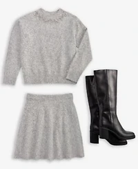 On 34th Womens Embellished Brushed Crewneck Sweater Mini Skirt Macys Exclusive