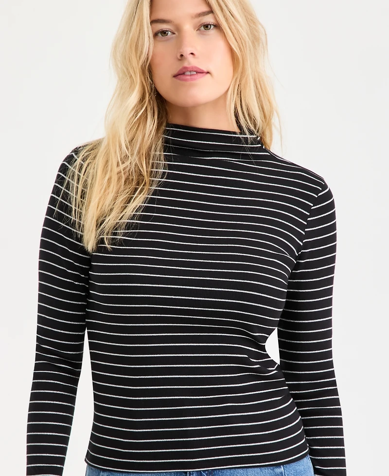 On 34th Women's Knit Long-Sleeve Mock-Neck Lurex Striped Top, Macy's Exclusive