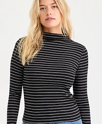 On 34th Women's Knit Long-Sleeve Mock-Neck Lurex Striped Top, Macy's Exclusive