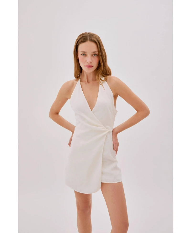 Labeca London Women's Sadie Linen Wrap Mini Dress