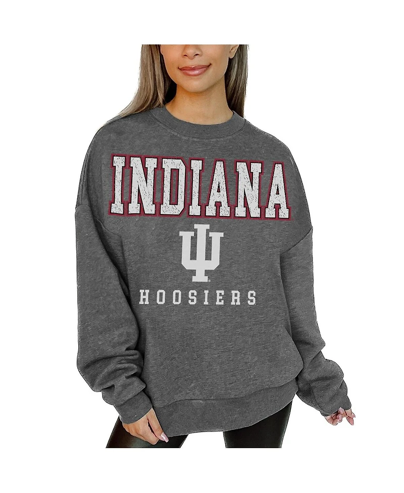 Gameday Couture Women's Heather Charcoal Indiana Hoosiers Oversized Distressed Fleece Pullover Sweatshirt