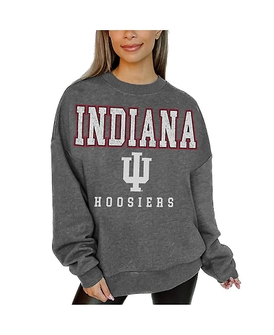 Gameday Couture Women's Heather Charcoal Indiana Hoosiers Oversized Distressed Fleece Pullover Sweatshirt