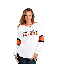 G-iii 4Her by Carl Banks Women's White Philadelphia Flyers Goal Zone Long Sleeve Lace-Up Hoodie T-Shirt