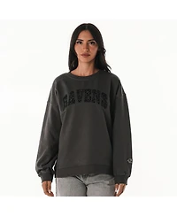 The Wild Collective Women's Charcoal Baltimore Ravens Rock Crystal Oversized Crewneck Sweatshirt