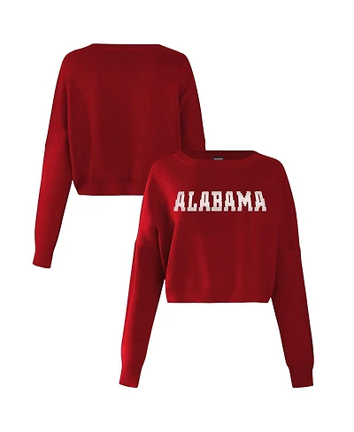 Hype and Vice Women's Crimson Alabama Crimson Tide Oversized Cropped Ivy Knit Pullover Sweater