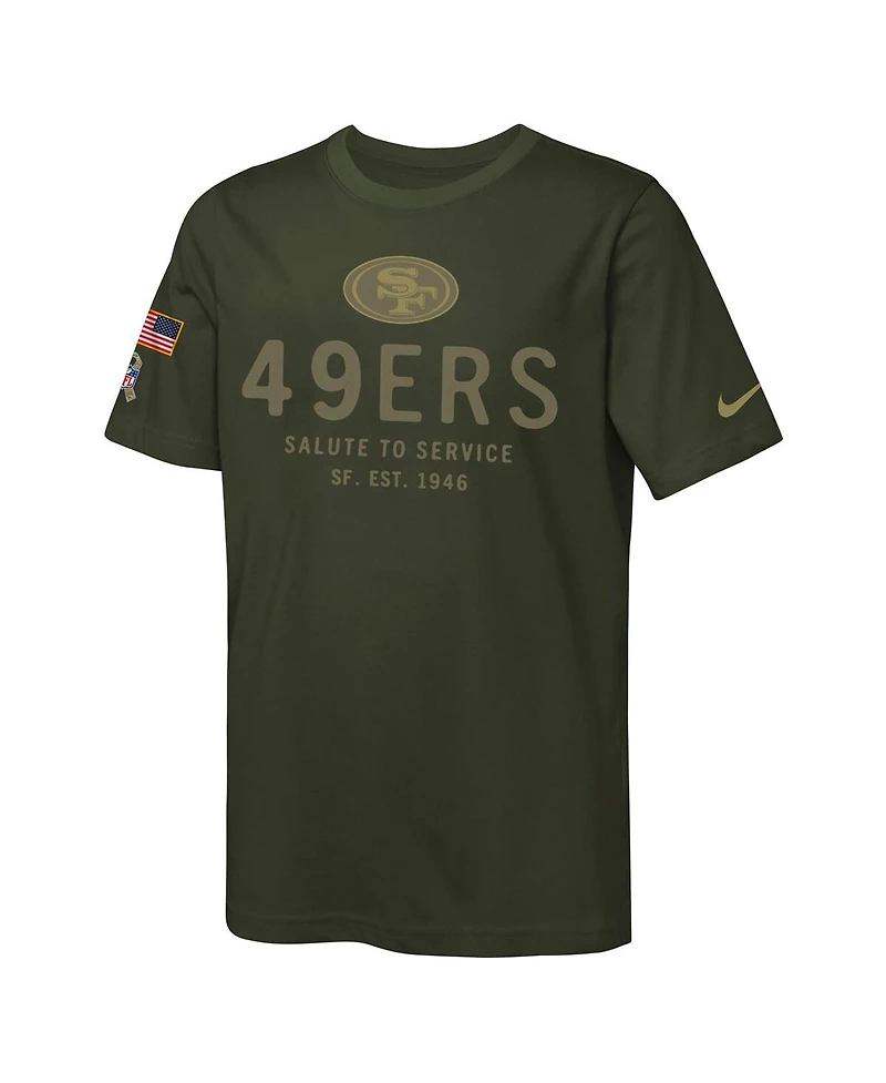 Nike Big Boys and Girls Olive San Francisco 49ers 2025 Salute to Service Sideline Dri-fit T-Shirt