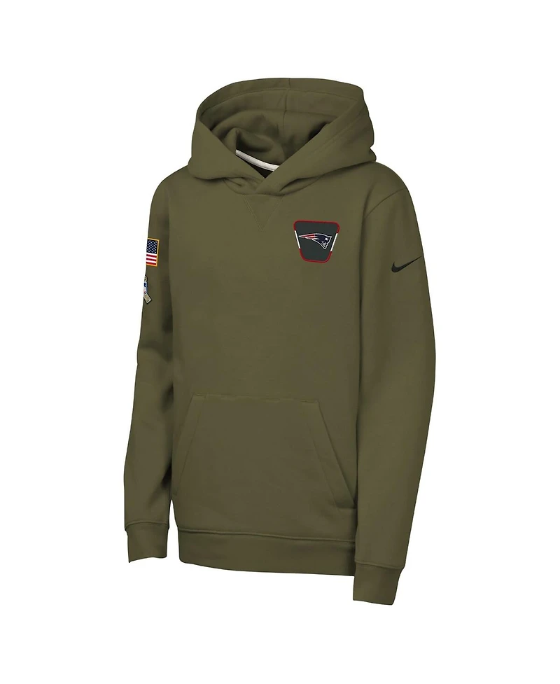 Nike Big Boys and Girls Olive New England Patriots 2025 Salute to Service Club Fleece Hoodie