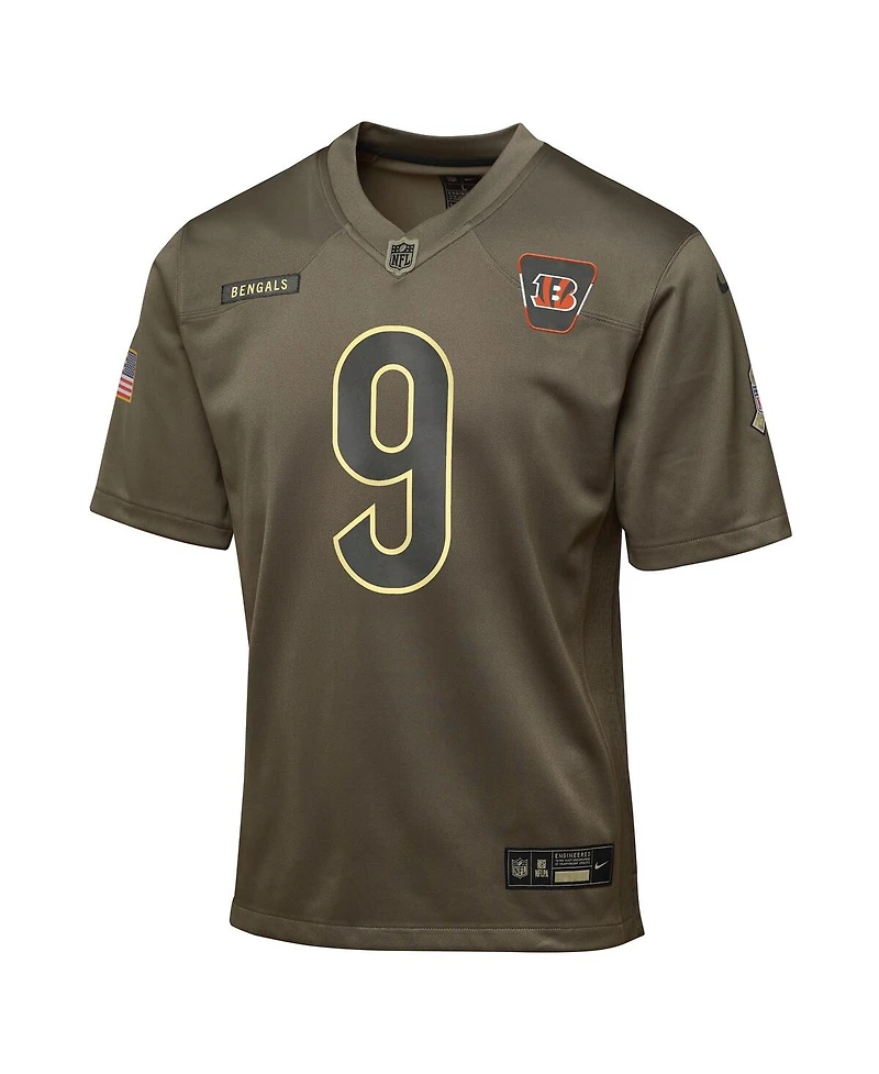 Nike Big Boys and Girls Joe Burrow Olive Cincinnati Bengals 2025 Salute to Service Game Jersey