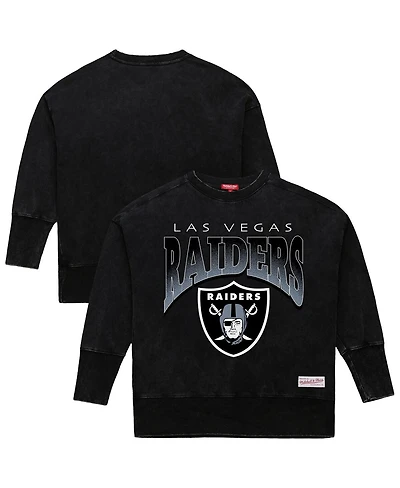 Mitchell & Ness Women's Black Las Vegas Raiders Delineate Mineral Wash Crewneck Sweatshirt