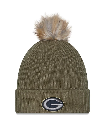 New Era Women's Dark Green Green Bay Packers 2025 Salute to Service Cuffed Knit with Pom Hat